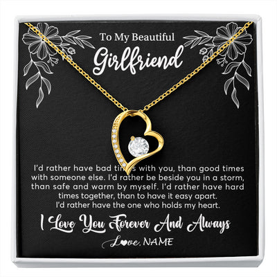 Forever Love Necklace 18K Yellow Gold Finish | 1 | Personalized To My Beautiful Girlfriend Necklace Gifts From Boyfriend I'd Rather Girlfriend Birthday Anniversary Valentines Customized Gift Box Message Card | siriusteestore