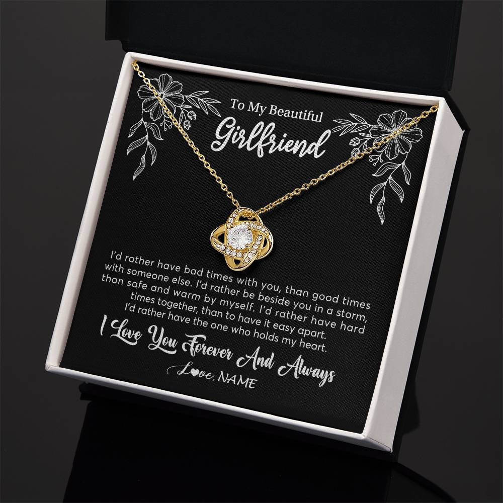 Love Knot Necklace 18K Yellow Gold Finish | 2 | Personalized To My Beautiful Girlfriend Necklace Gifts From Boyfriend I'd Rather Girlfriend Birthday Anniversary Valentines Customized Gift Box Message Card | siriusteestore