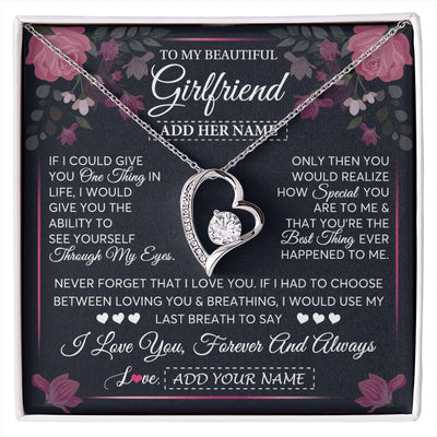 Forever Love Necklace 14K White Gold Finish | 1 | Personalized To My Beautiful Girlfriend Necklace I Love You Girlfriend Gifts Romantic Birthday Gifts Valentines Christmas Custom Gift Box Message Card | siriusteestore.myshopify