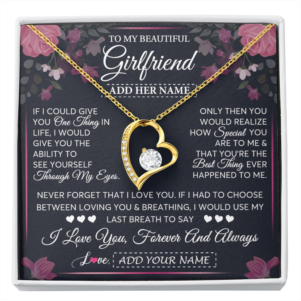 Forever Love Necklace 18K Yellow Gold Finish | 1 | Personalized To My Beautiful Girlfriend Necklace I Love You Girlfriend Gifts Romantic Birthday Gifts Valentines Christmas Custom Gift Box Message Card | siriusteestore.myshopify