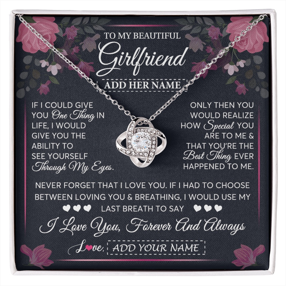 Love Knot Necklace 14K White Gold Finish | 1 | Personalized To My Beautiful Girlfriend Necklace I Love You Girlfriend Gifts Romantic Birthday Gifts Valentines Christmas Custom Gift Box Message Card | siriusteestore.myshopify