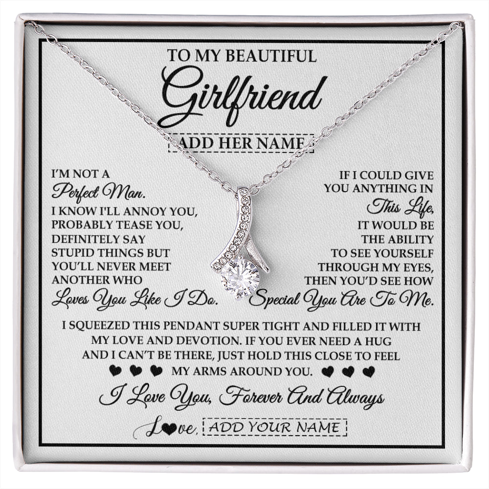Alluring Beauty Necklace 14K White Gold Finish | 1 | Personalized To My Beautiful Girlfriend Necklace Love You Like I Do Promise Girlfriend Romantic Birthday Gifts Anniversary Christmas Gift Box Message Card | siriusteestore