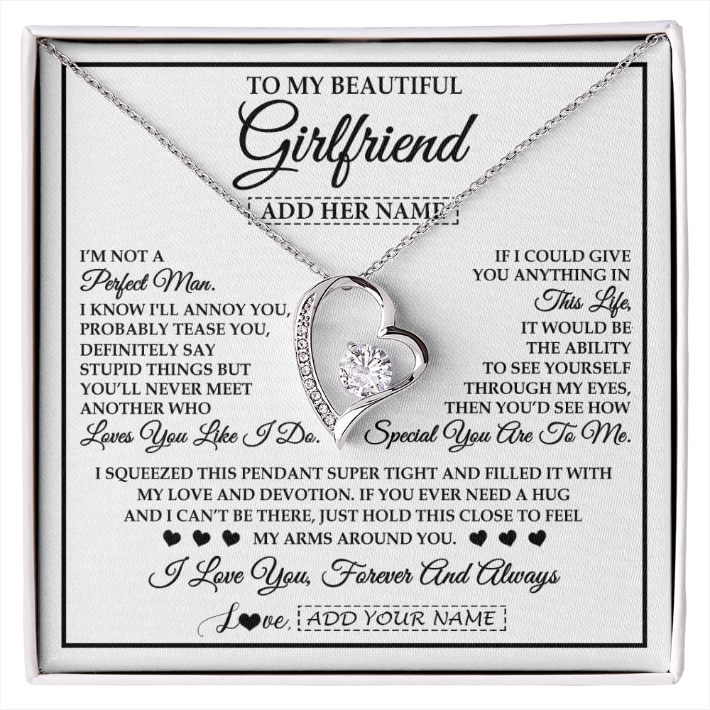 Forever Love Necklace 14K White Gold Finish | 1 | Personalized To My Beautiful Girlfriend Necklace Love You Like I Do Promise Girlfriend Romantic Birthday Gifts Anniversary Christmas Gift Box Message Card | siriusteestore
