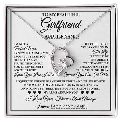Forever Love Necklace 14K White Gold Finish | 1 | Personalized To My Beautiful Girlfriend Necklace Love You Like I Do Promise Girlfriend Romantic Birthday Gifts Anniversary Christmas Gift Box Message Card | siriusteestore