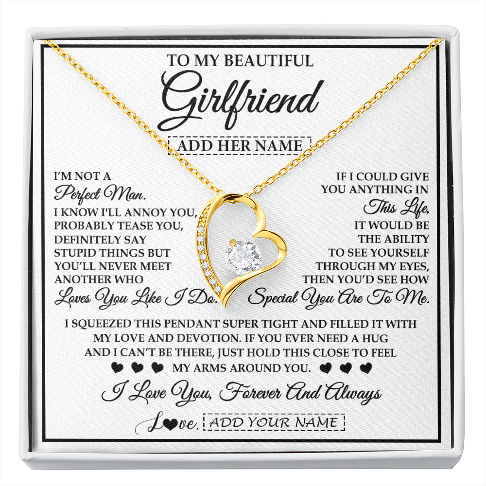 Forever Love Necklace 18K Yellow Gold Finish | 1 | Personalized To My Beautiful Girlfriend Necklace Love You Like I Do Promise Girlfriend Romantic Birthday Gifts Anniversary Christmas Gift Box Message Card | siriusteestore
