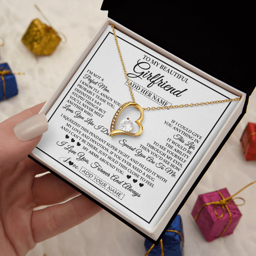 Forever Love Necklace 18K Yellow Gold Finish | 2 | Personalized To My Beautiful Girlfriend Necklace Love You Like I Do Promise Girlfriend Romantic Birthday Gifts Anniversary Christmas Gift Box Message Card | siriusteestore