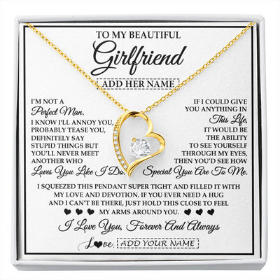 Forever Love Necklace 18K Yellow Gold Finish | 1 | Personalized To My Beautiful Girlfriend Necklace Love You Like I Do Promise Girlfriend Romantic Birthday Gifts Anniversary Christmas Gift Box Message Card | siriusteestore