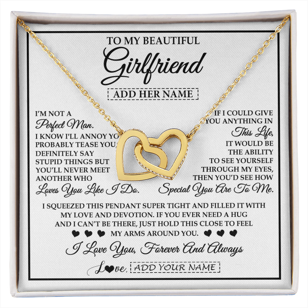Interlocking Hearts Necklace 18K Yellow Gold Finish | 1 | Personalized To My Beautiful Girlfriend Necklace Love You Like I Do Promise Girlfriend Romantic Birthday Gifts Anniversary Christmas Gift Box Message Card | siriusteestore
