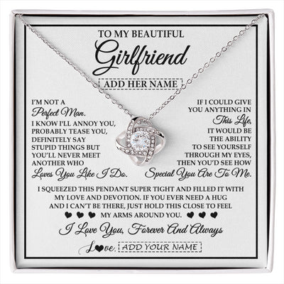 Love Knot Necklace 14K White Gold Finish | 1 | Personalized To My Beautiful Girlfriend Necklace Love You Like I Do Promise Girlfriend Romantic Birthday Gifts Anniversary Christmas Gift Box Message Card | siriusteestore