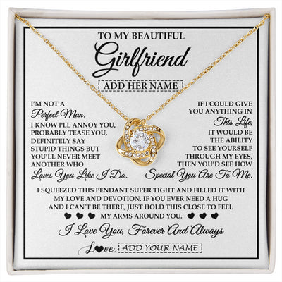 Love Knot Necklace 18K Yellow Gold Finish | 1 | Personalized To My Beautiful Girlfriend Necklace Love You Like I Do Promise Girlfriend Romantic Birthday Gifts Anniversary Christmas Gift Box Message Card | siriusteestore