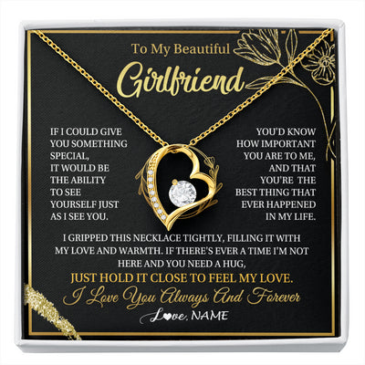 Forever Love Necklace 18K Yellow Gold Finish | 1 | Personalized To My Beautiful Girlfriend Necklace  My Love Girlfriend Birthday Gifts Romantic Unique Anniversary Christmas Customized Gift Box Message Card | siriusteestore