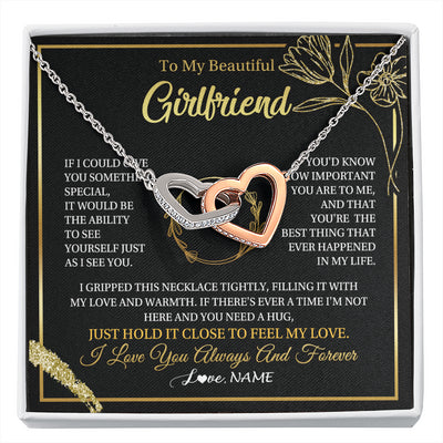 Interlocking Hearts Necklace Stainless Steel & Rose Gold Finish | 1 | Personalized To My Beautiful Girlfriend Necklace  My Love Girlfriend Birthday Gifts Romantic Unique Anniversary Christmas Customized Gift Box Message Card | siriusteestore
