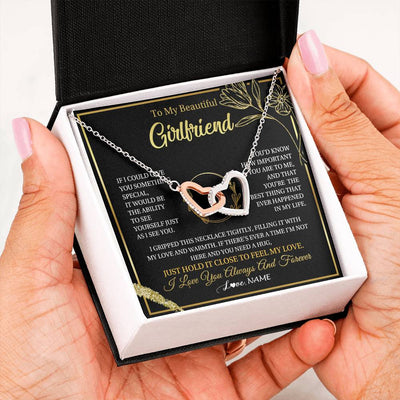 Interlocking Hearts Necklace Stainless Steel & Rose Gold Finish | 2 | Personalized To My Beautiful Girlfriend Necklace  My Love Girlfriend Birthday Gifts Romantic Unique Anniversary Christmas Customized Gift Box Message Card | siriusteestore