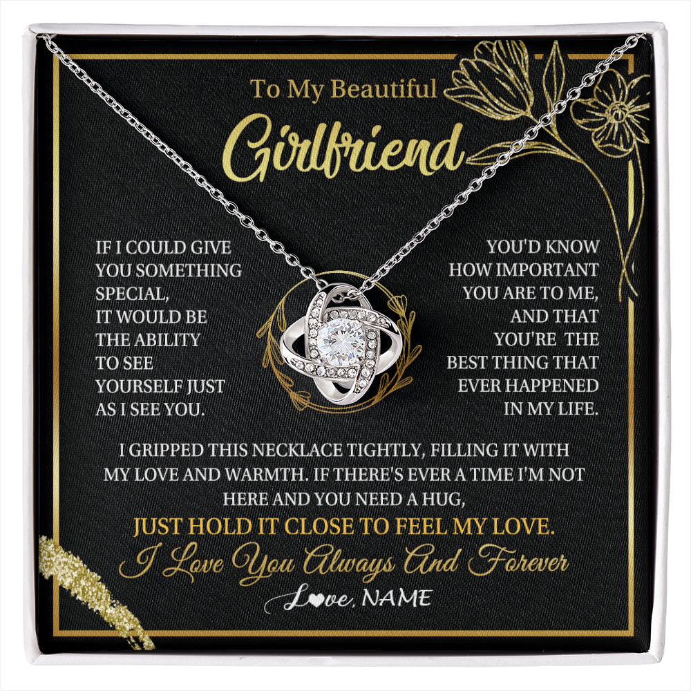 Love Knot Necklace 14K White Gold Finish | 1 | Personalized To My Beautiful Girlfriend Necklace  My Love Girlfriend Birthday Gifts Romantic Unique Anniversary Christmas Customized Gift Box Message Card | siriusteestore