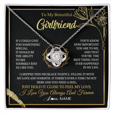 Love Knot Necklace 14K White Gold Finish | 1 | Personalized To My Beautiful Girlfriend Necklace  My Love Girlfriend Birthday Gifts Romantic Unique Anniversary Christmas Customized Gift Box Message Card | siriusteestore