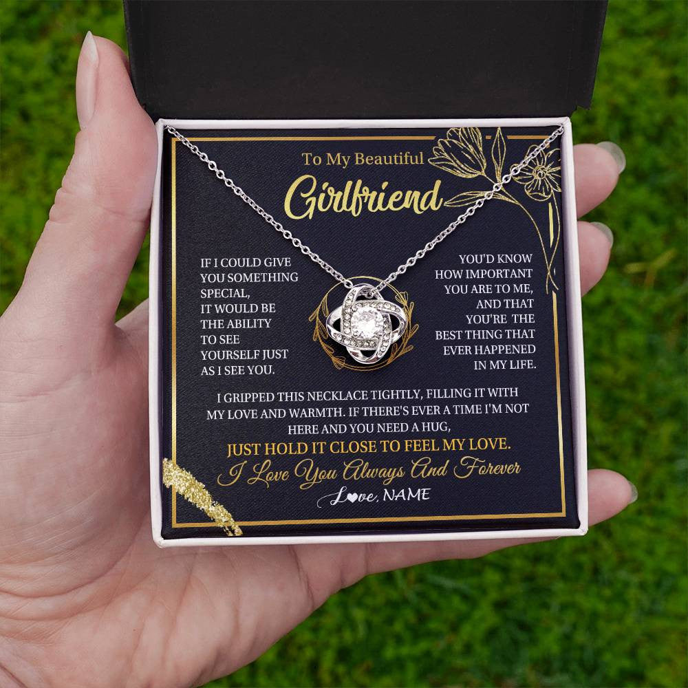Love Knot Necklace 14K White Gold Finish | 2 | Personalized To My Beautiful Girlfriend Necklace  My Love Girlfriend Birthday Gifts Romantic Unique Anniversary Christmas Customized Gift Box Message Card | siriusteestore