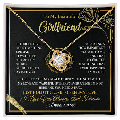 Love Knot Necklace 18K Yellow Gold Finish | 1 | Personalized To My Beautiful Girlfriend Necklace  My Love Girlfriend Birthday Gifts Romantic Unique Anniversary Christmas Customized Gift Box Message Card | siriusteestore