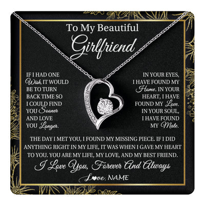 Forever Love Necklace 14K White Gold Finish | 1 | Personalized To My Beautiful Girlfriend Necklace Romantic Gifts Girlfriend Birthday Anniversary Jewelry Valentines Christmas Customized Gift Box Message Card | siriusteestore
