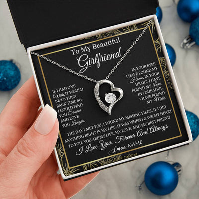 Forever Love Necklace 14K White Gold Finish | Personalized To My Beautiful Girlfriend Necklace Romantic Gifts Girlfriend Birthday Anniversary Jewelry Valentines Christmas Customized Gift Box Message Card | siriusteestore