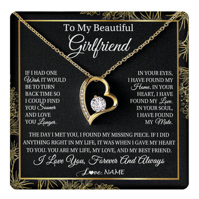 Forever Love Necklace 18K Yellow Gold Finish | 1 | Personalized To My Beautiful Girlfriend Necklace Romantic Gifts Girlfriend Birthday Anniversary Jewelry Valentines Christmas Customized Gift Box Message Card | siriusteestore