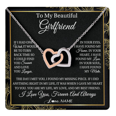 Interlocking Hearts Necklace Stainless Steel & Rose Gold Finish | 1 | Personalized To My Beautiful Girlfriend Necklace Romantic Gifts Girlfriend Birthday Anniversary Jewelry Valentines Christmas Customized Gift Box Message Card | siriusteestore