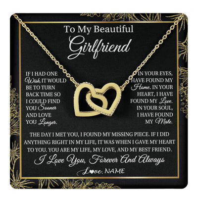 Interlocking Hearts Necklace 18K Yellow Gold Finish | 1 | Personalized To My Beautiful Girlfriend Necklace Romantic Gifts Girlfriend Birthday Anniversary Jewelry Valentines Christmas Customized Gift Box Message Card | siriusteestore