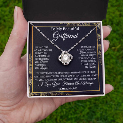 Love Knot Necklace 14K White Gold Finish | Personalized To My Beautiful Girlfriend Necklace Romantic Gifts Girlfriend Birthday Anniversary Jewelry Valentines Christmas Customized Gift Box Message Card | siriusteestore