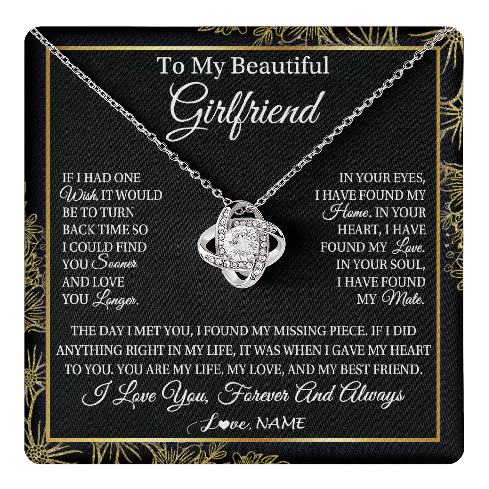 Love Knot Necklace 14K White Gold Finish | 1 | Personalized To My Beautiful Girlfriend Necklace Romantic Gifts Girlfriend Birthday Anniversary Jewelry Valentines Christmas Customized Gift Box Message Card | siriusteestore