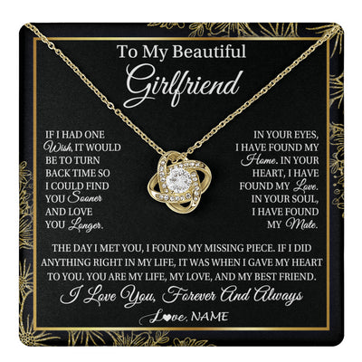 Love Knot Necklace 18K Yellow Gold Finish | 1 | Personalized To My Beautiful Girlfriend Necklace Romantic Gifts Girlfriend Birthday Anniversary Jewelry Valentines Christmas Customized Gift Box Message Card | siriusteestore