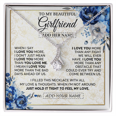 Alluring Beauty Necklace 14K White Gold Finish | 1 | Personalized To My Beautiful Girlfriend Necklace When I Say Girlfriend Gifts Romantic Birthday Gifts Valentines Christmas Custom Gift Box Message Card | https://siriusteestore.