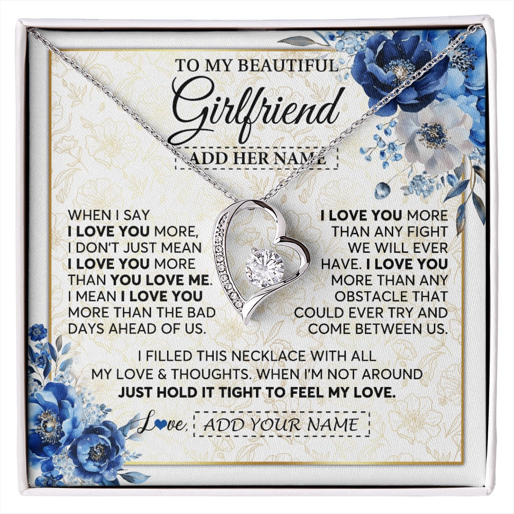 Forever Love Necklace 14K White Gold Finish | 1 | Personalized To My Beautiful Girlfriend Necklace When I Say Girlfriend Gifts Romantic Birthday Gifts Valentines Christmas Custom Gift Box Message Card | https://siriusteestore.