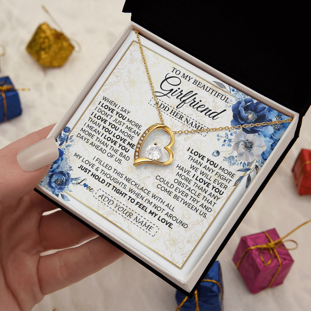 Forever Love Necklace 18K Yellow Gold Finish | 2 | Personalized To My Beautiful Girlfriend Necklace When I Say Girlfriend Gifts Romantic Birthday Gifts Valentines Christmas Custom Gift Box Message Card | https://siriusteestore.