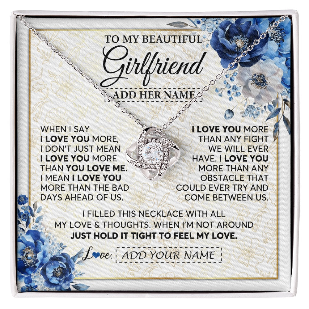 Love Knot Necklace 14K White Gold Finish | 1 | Personalized To My Beautiful Girlfriend Necklace When I Say Girlfriend Gifts Romantic Birthday Gifts Valentines Christmas Custom Gift Box Message Card | https://siriusteestore.