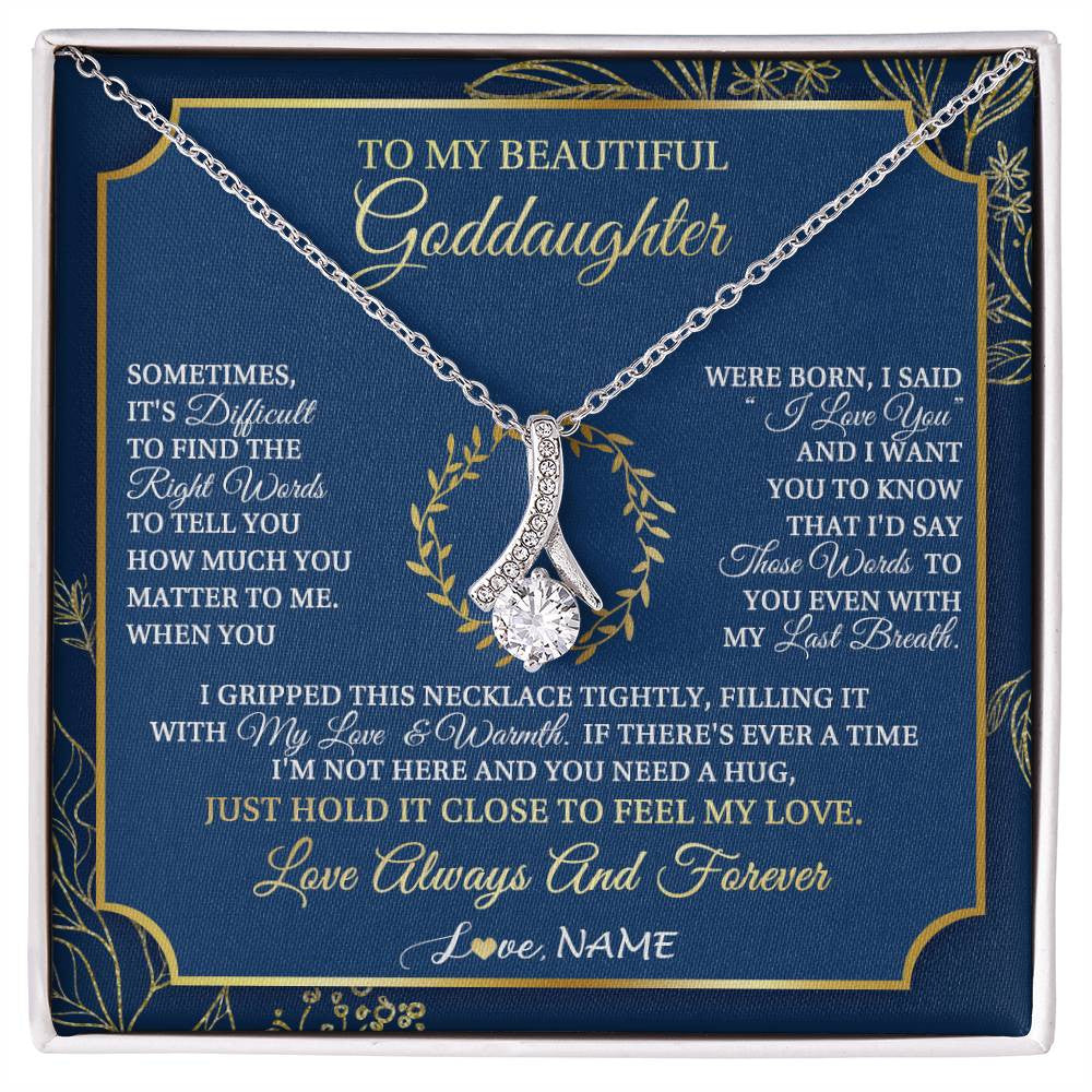 Alluring Beauty Necklace 14K White Gold Finish | 1 | Personalized To My Beautiful Goddaughter From Aunt Uncle I Gripped This Necklace Goddaughter Jewelry Birthday Christmas Customized Gift Box Message Card | siriusteestore