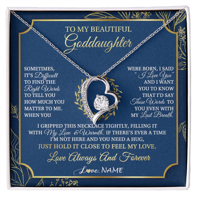 Forever Love Necklace 14K White Gold Finish | 1 | Personalized To My Beautiful Goddaughter From Aunt Uncle I Gripped This Necklace Goddaughter Jewelry Birthday Christmas Customized Gift Box Message Card | siriusteestore