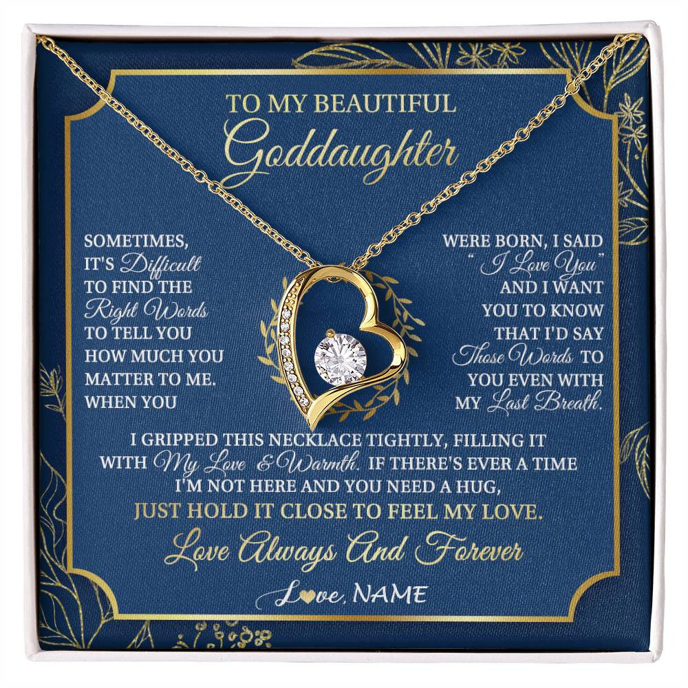 Forever Love Necklace 18K Yellow Gold Finish | 1 | Personalized To My Beautiful Goddaughter From Aunt Uncle I Gripped This Necklace Goddaughter Jewelry Birthday Christmas Customized Gift Box Message Card | siriusteestore