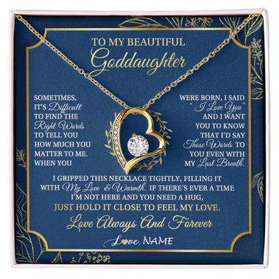 Forever Love Necklace 18K Yellow Gold Finish | 1 | Personalized To My Beautiful Goddaughter From Aunt Uncle I Gripped This Necklace Goddaughter Jewelry Birthday Christmas Customized Gift Box Message Card | siriusteestore