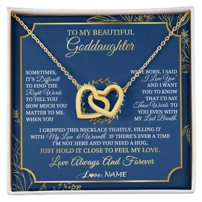 Interlocking Hearts Necklace 18K Yellow Gold Finish | 1 | Personalized To My Beautiful Goddaughter From Aunt Uncle I Gripped This Necklace Goddaughter Jewelry Birthday Christmas Customized Gift Box Message Card | siriusteestore