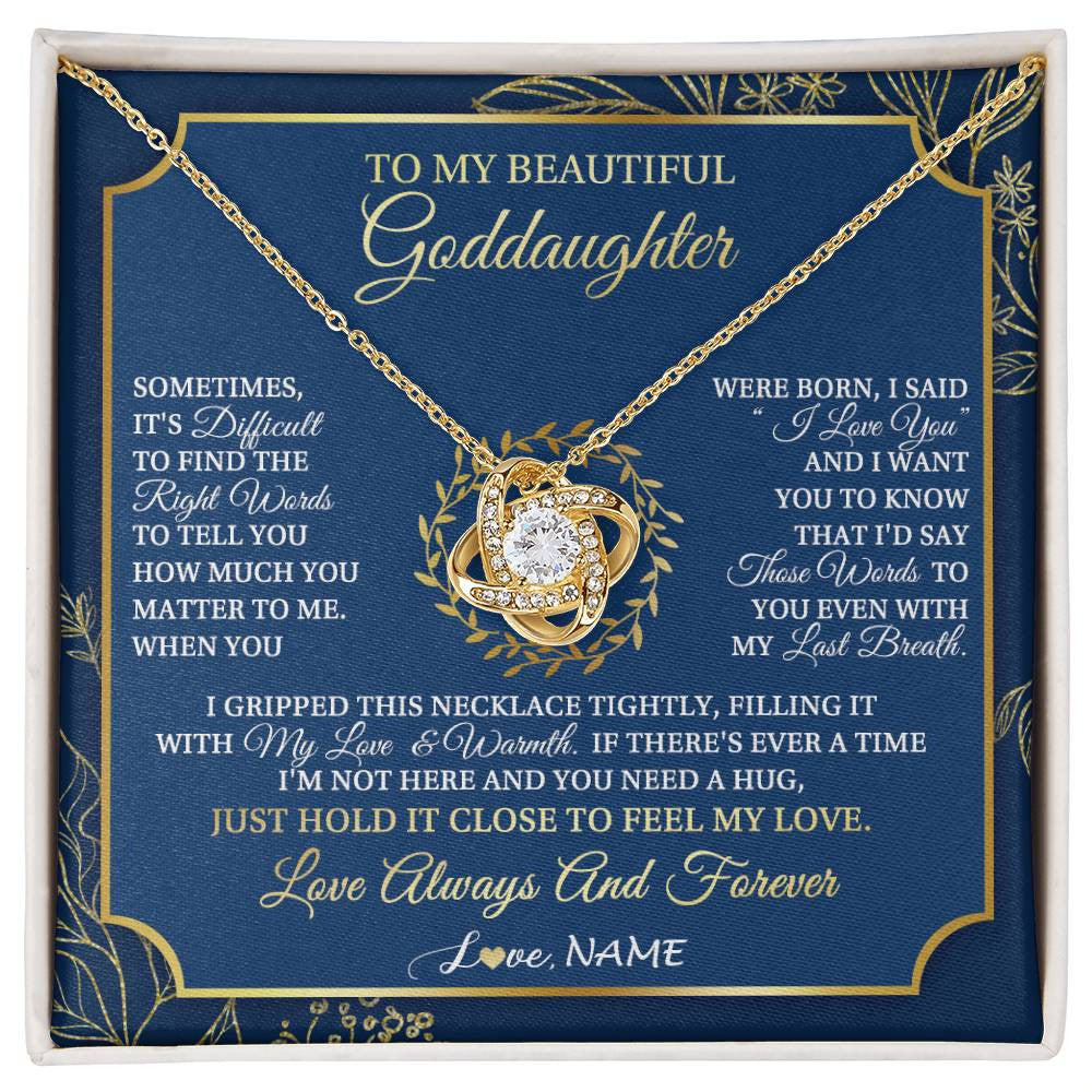 Love Knot Necklace 18K Yellow Gold Finish | 1 | Personalized To My Beautiful Goddaughter From Aunt Uncle I Gripped This Necklace Goddaughter Jewelry Birthday Christmas Customized Gift Box Message Card | siriusteestore