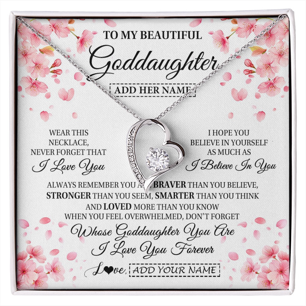 Forever Love Necklace 14K White Gold Finish | 1 | Personalized To My Beautiful Goddaughter From Godmother Uncle Necklace Never Forget Birthday Gifts For Goddaughter Gift Christmas Gift Box Message Card | siriusteestore.myshopify