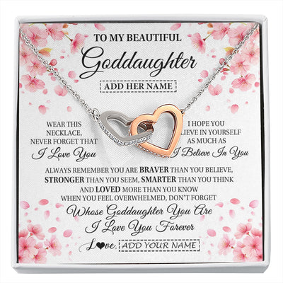 Interlocking Hearts Necklace Stainless Steel & Rose Gold Finish | 1 | Personalized To My Beautiful Goddaughter From Godmother Uncle Necklace Never Forget Birthday Gifts For Goddaughter Gift Christmas Gift Box Message Card | siriusteestore.myshopify