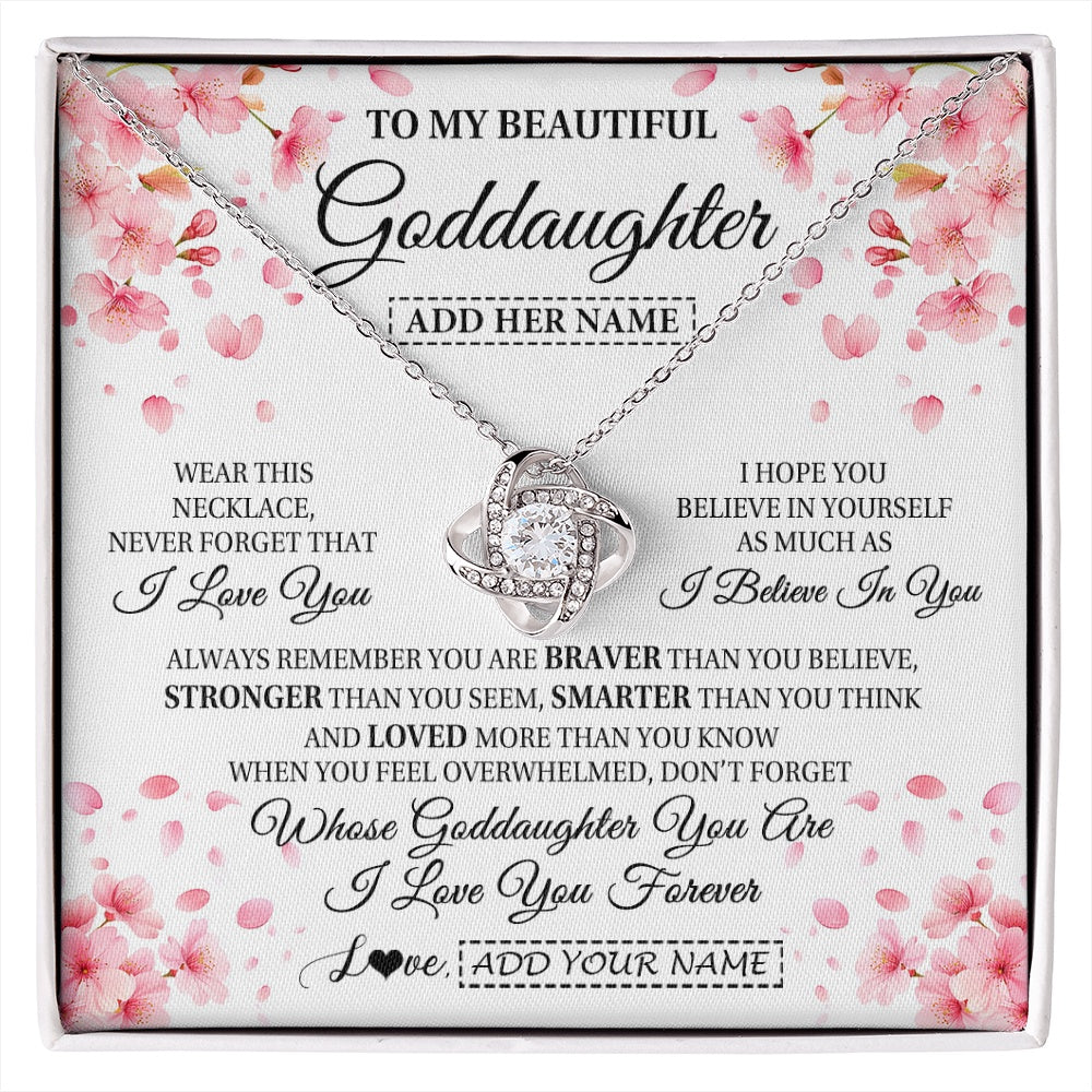 Love Knot Necklace 14K White Gold Finish | 1 | Personalized To My Beautiful Goddaughter From Godmother Uncle Necklace Never Forget Birthday Gifts For Goddaughter Gift Christmas Gift Box Message Card | siriusteestore.myshopify