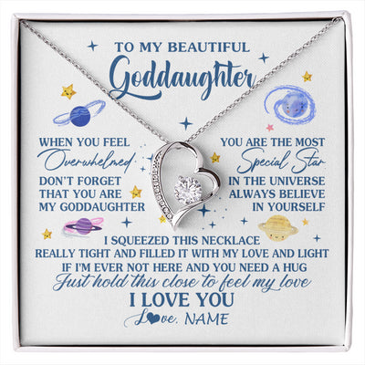 Forever Love Necklace 14K White Gold Finish | 1 | Personalized To My Beautiful Goddaughter Gifs From Godmother Necklace Inspirational Goddaughter Birthday Graduation Christmas Customized Gift Box Message Card | siriusteestore