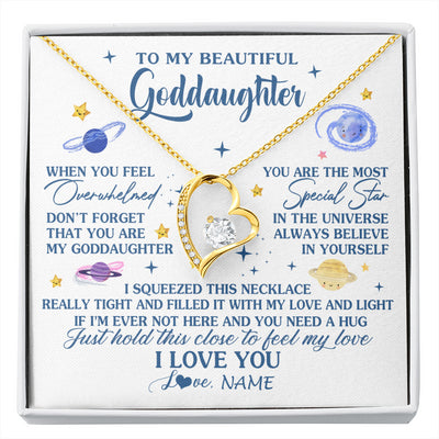 Forever Love Necklace 18K Yellow Gold Finish | 1 | Personalized To My Beautiful Goddaughter Gifs From Godmother Necklace Inspirational Goddaughter Birthday Graduation Christmas Customized Gift Box Message Card | siriusteestore