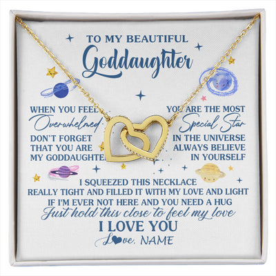 Interlocking Hearts Necklace 18K Yellow Gold Finish | 1 | Personalized To My Beautiful Goddaughter Gifs From Godmother Necklace Inspirational Goddaughter Birthday Graduation Christmas Customized Gift Box Message Card | siriusteestore