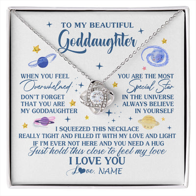 Love Knot Necklace 14K White Gold Finish | 1 | Personalized To My Beautiful Goddaughter Gifs From Godmother Necklace Inspirational Goddaughter Birthday Graduation Christmas Customized Gift Box Message Card | siriusteestore