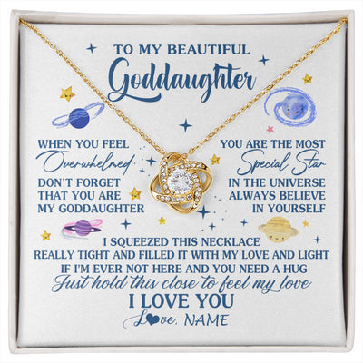Love Knot Necklace 18K Yellow Gold Finish | 1 | Personalized To My Beautiful Goddaughter Gifs From Godmother Necklace Inspirational Goddaughter Birthday Graduation Christmas Customized Gift Box Message Card | siriusteestore