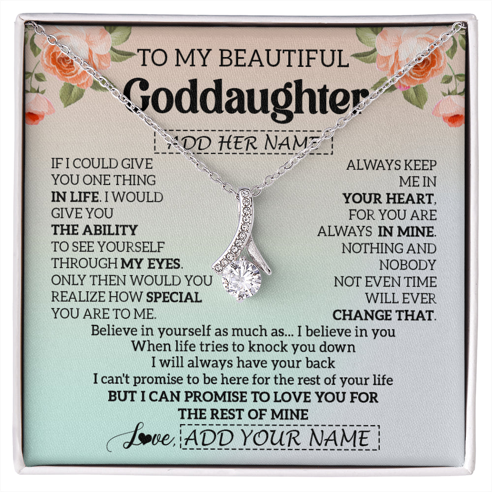Alluring Beauty Necklace 14K White Gold Finish | 1 | Personalized To My Beautiful Goddaughter Gifts Necklace From Aunt Uncle Love Jewelry For Goddaughter Birthday Christmas Customized Gift Box Message Card | siriusteestore