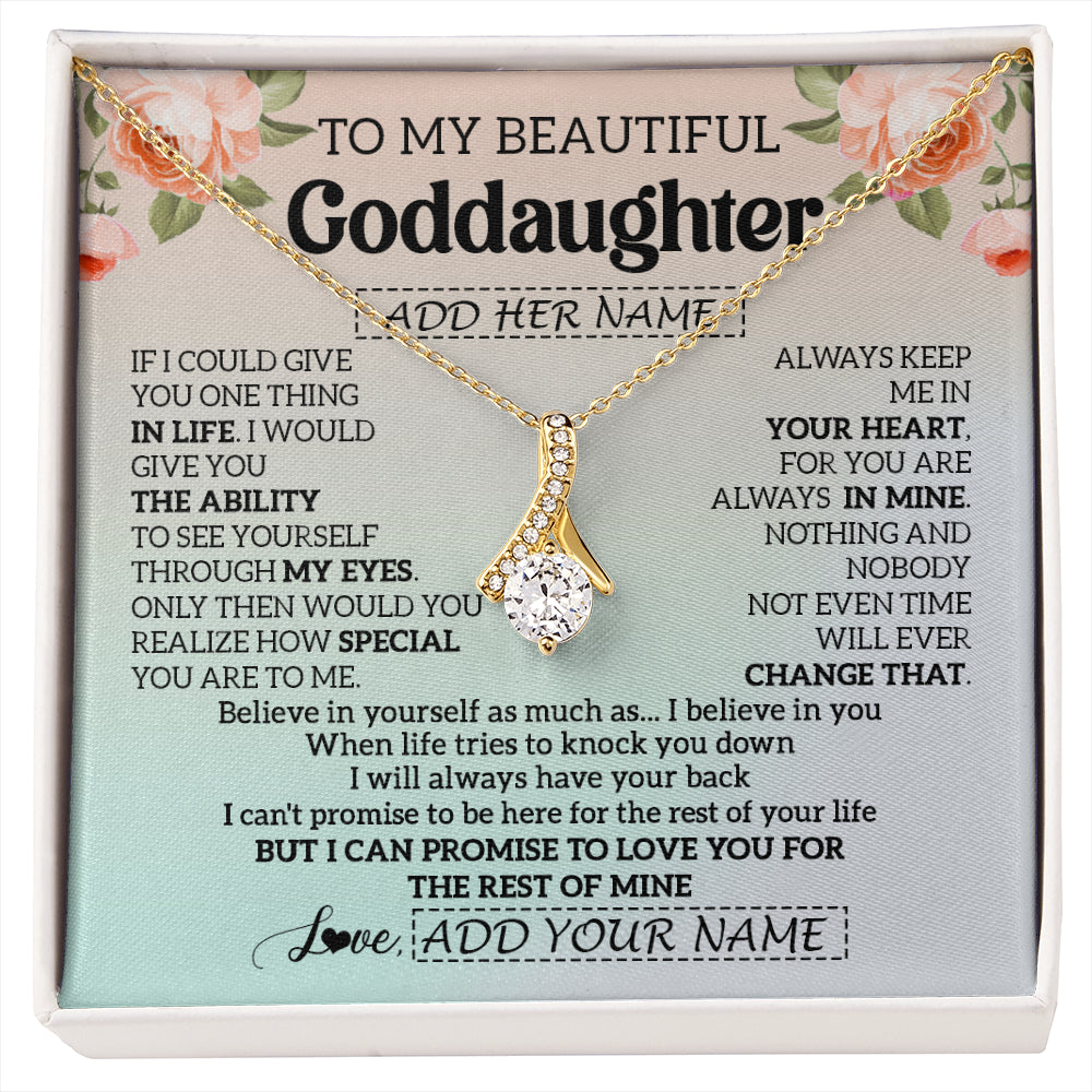 Alluring Beauty Necklace 18K Yellow Gold Finish | 1 | Personalized To My Beautiful Goddaughter Gifts Necklace From Aunt Uncle Love Jewelry For Goddaughter Birthday Christmas Customized Gift Box Message Card | siriusteestore