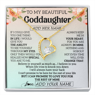 Forever Love Necklace 18K Yellow Gold Finish | 1 | Personalized To My Beautiful Goddaughter Gifts Necklace From Aunt Uncle Love Jewelry For Goddaughter Birthday Christmas Customized Gift Box Message Card | siriusteestore